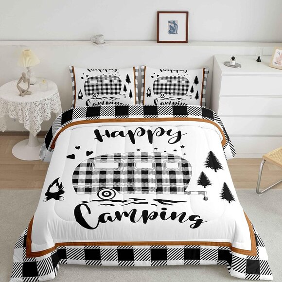 New 3 Piece Happy Camping Comforter Set • QUEEN SIZE - Picture 1 of 3